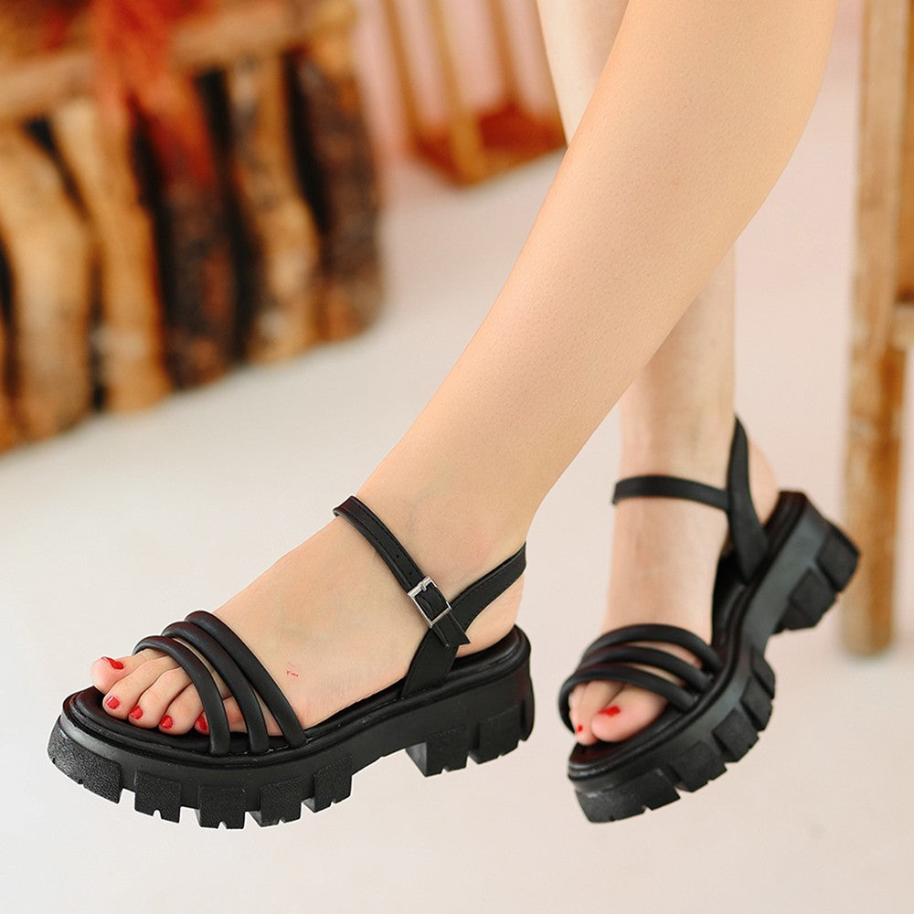 Women's Slon Black Skin Sandals - STREETMODE ™