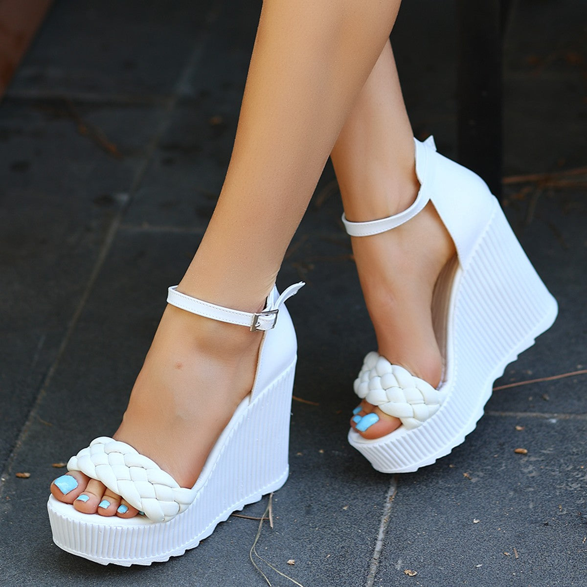 Women's Sool White Skin Wedge Heel Sandals - STREETMODE ™