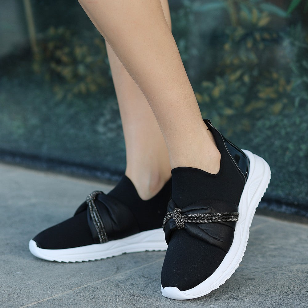 Women's Stew Black Stretch Sports Shoes - STREETMODE ™