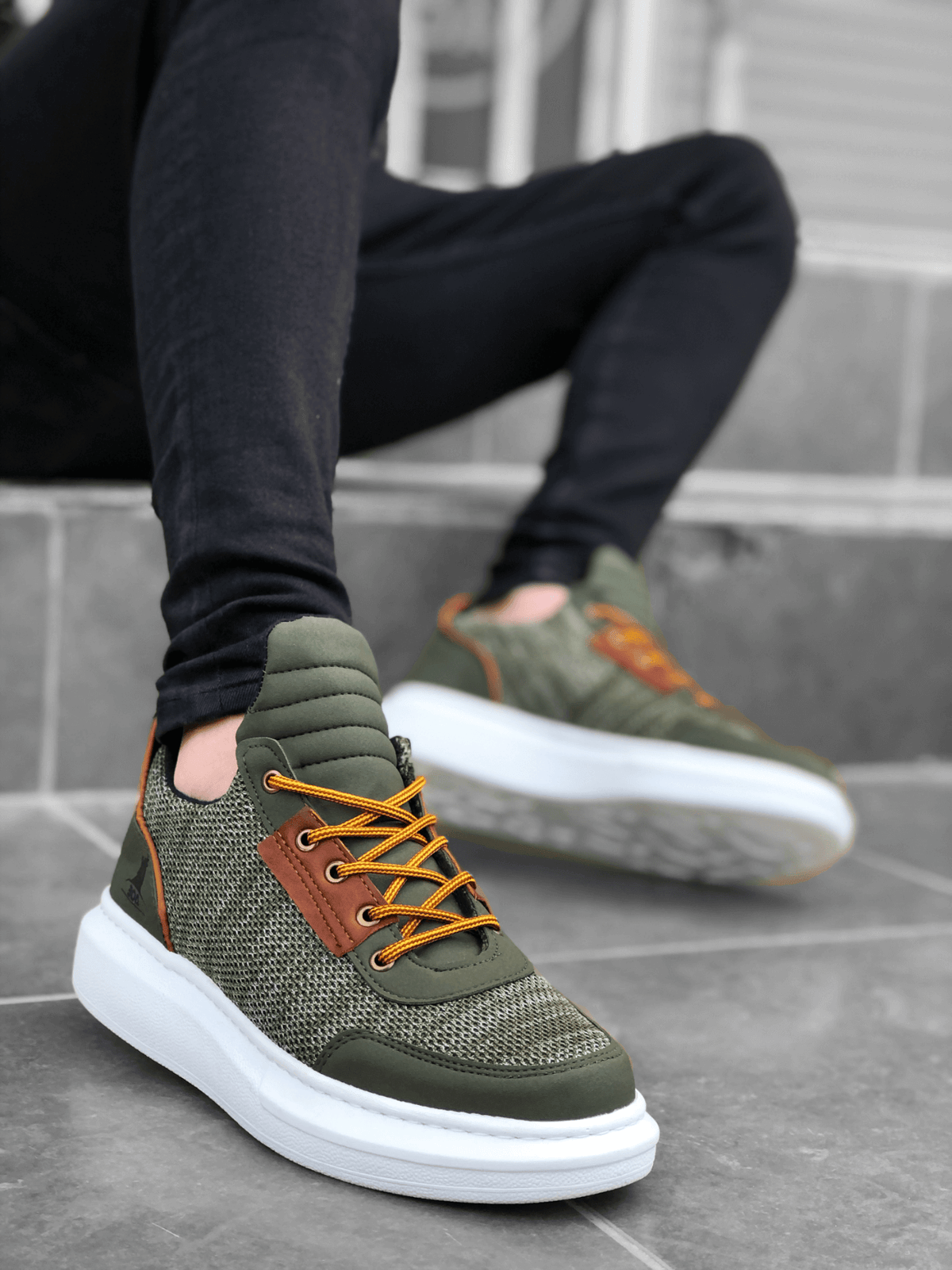 STM Sneaker BA0606 Lace-up Comfortable High Sole Khaki Casual Men's Sneakers