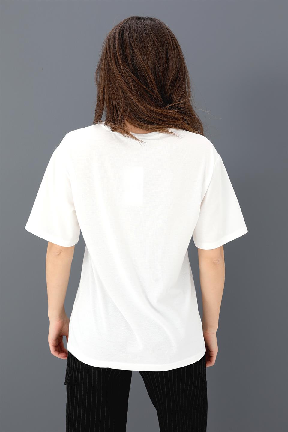 Women's T-shirt Bird Print Crew Neck - Ecru - STREET MODE ™