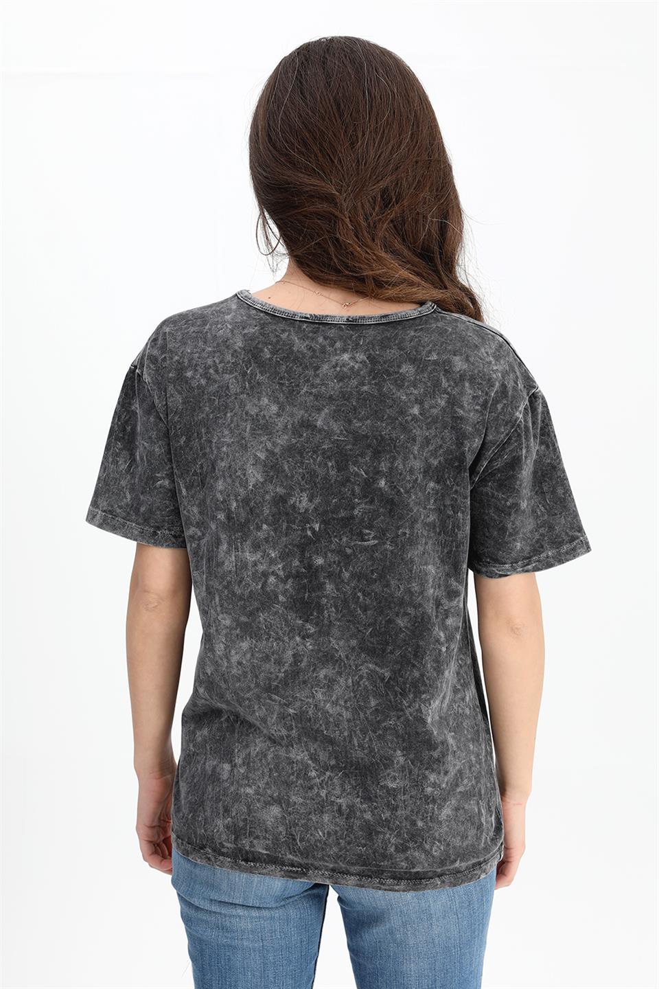 Women's T-shirt Washed Fabric Crew Neck - Anthracite - STREETMODE ™