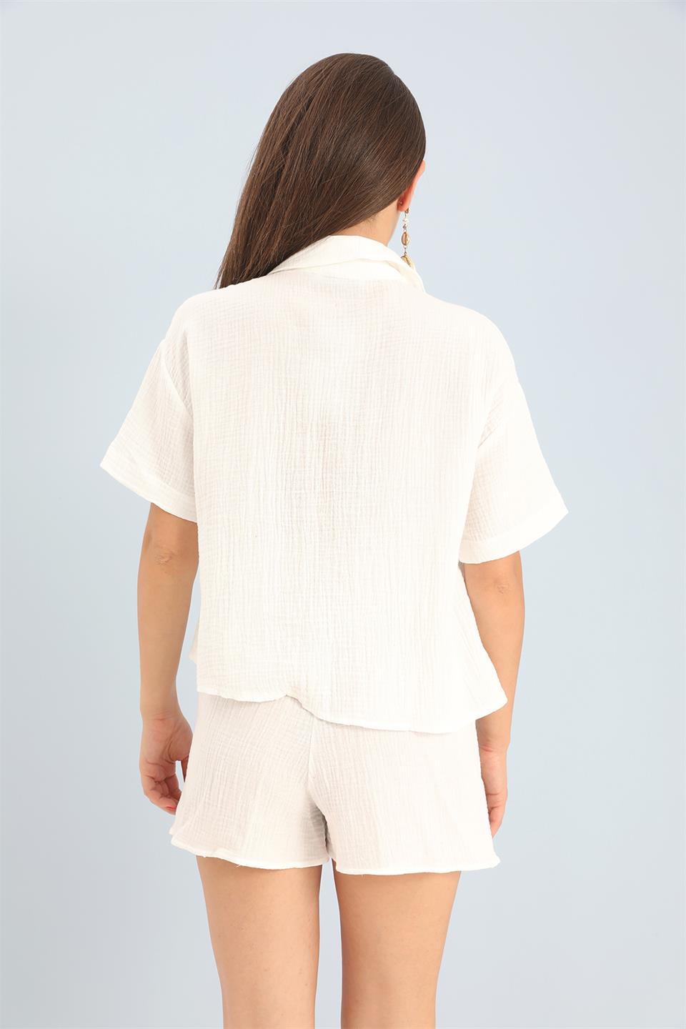 Women's Suit Muslin Shirt Shorts - Ecru - STREET MODE ™