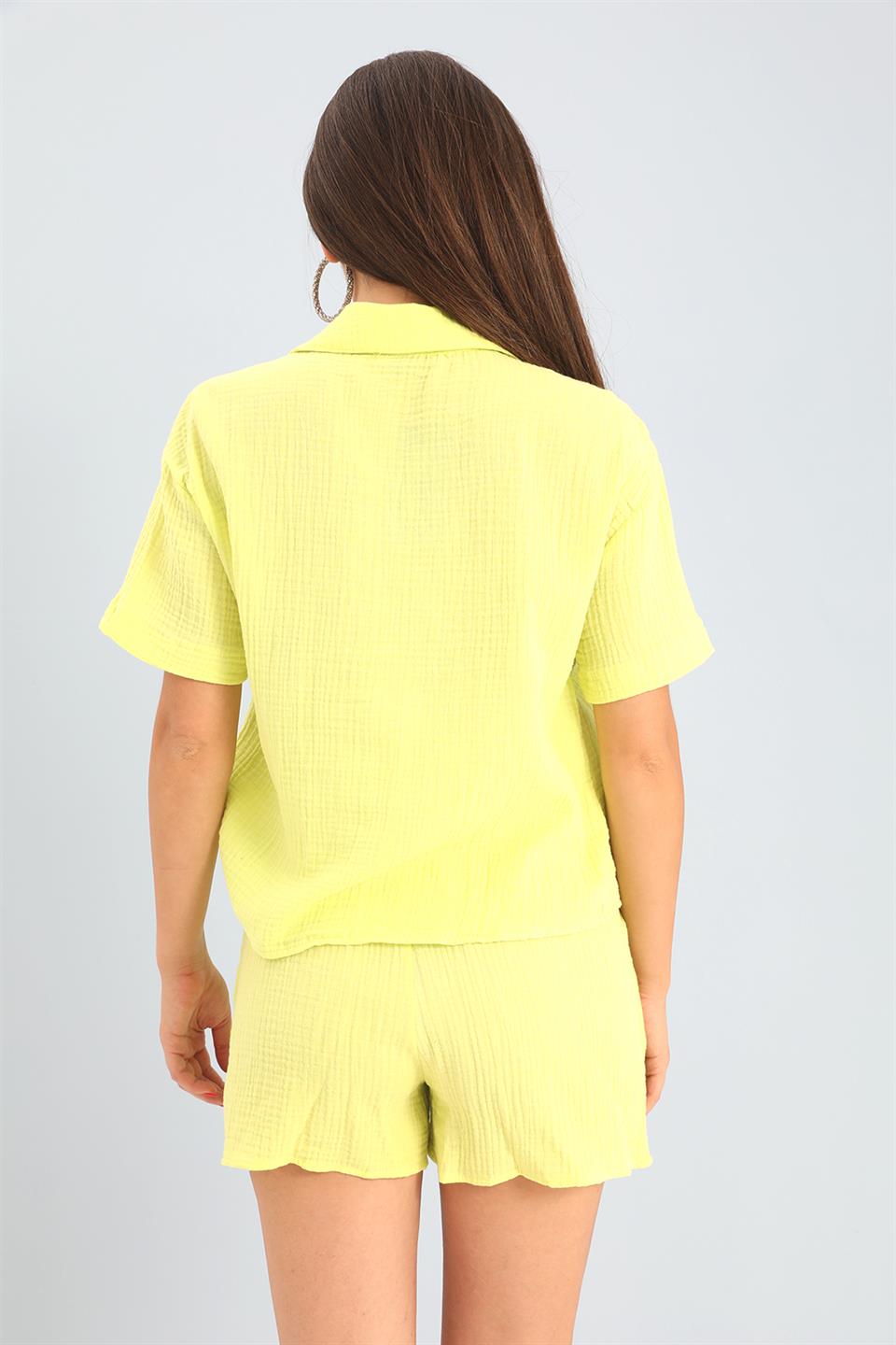 Women's Suit Muslin Shirt Shorts - Yellow - STREET MODE ™