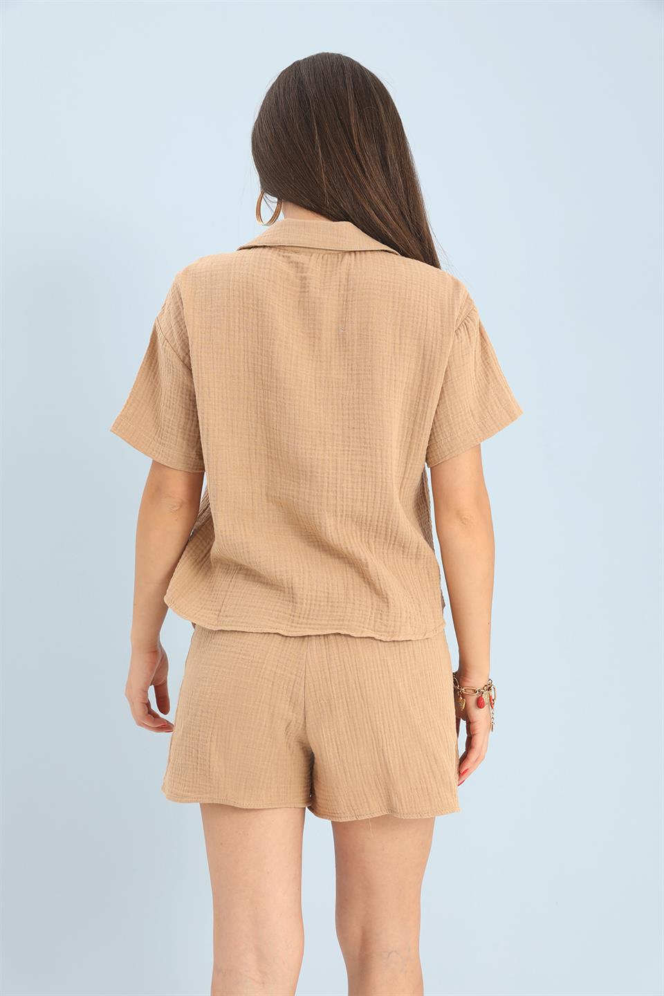Women's Suit Muslin Shirt Shorts - Mink - STREET MODE ™