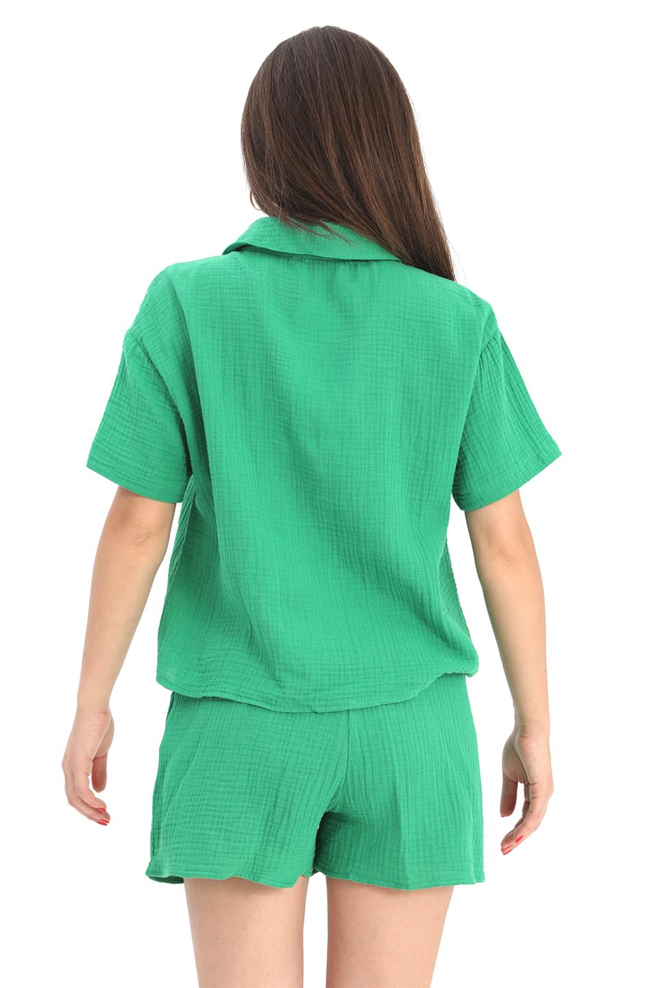 Women's Suit Muslin Shirt Shorts - Green - STREET MODE ™