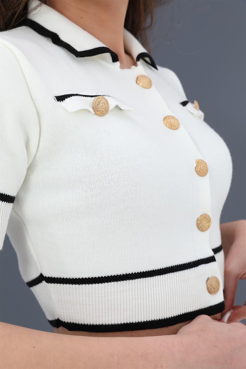 Women's Suit Knitwear Pocket Detailed Button - Ecru - STREETMODE ™