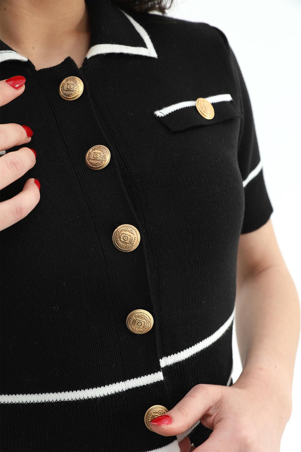 Women's Suit Knitwear Pocket Detailed Button - Black - STREETMODE ™