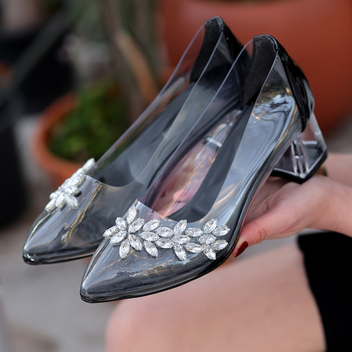 Women's Tammy Black Skin Transparent Heeled Shoes - STREETMODE ™