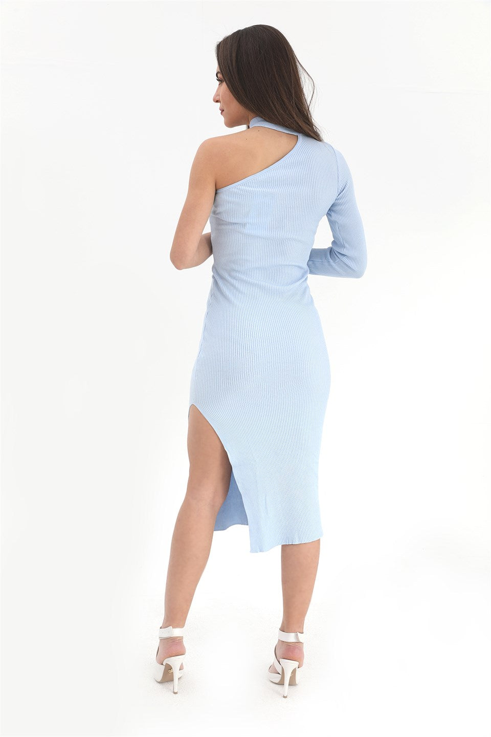 Women's One-Shoulder Knitwear Dress - Baby Blue - STREETMODE ™