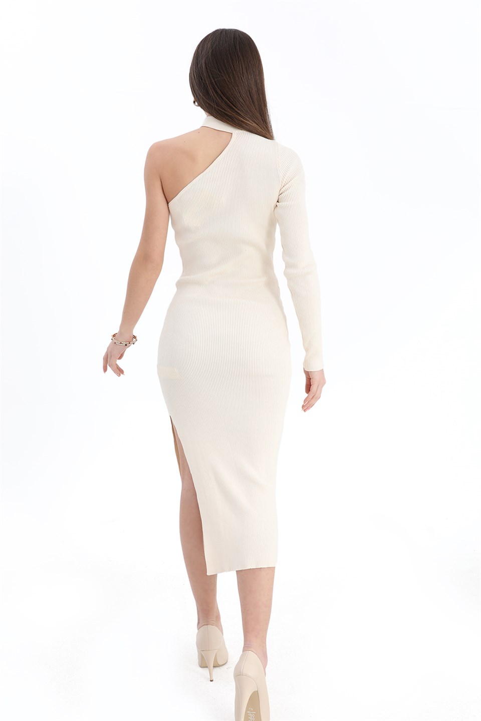 Women's One-Shoulder Sweater Dress - Ecru - STREETMODE ™