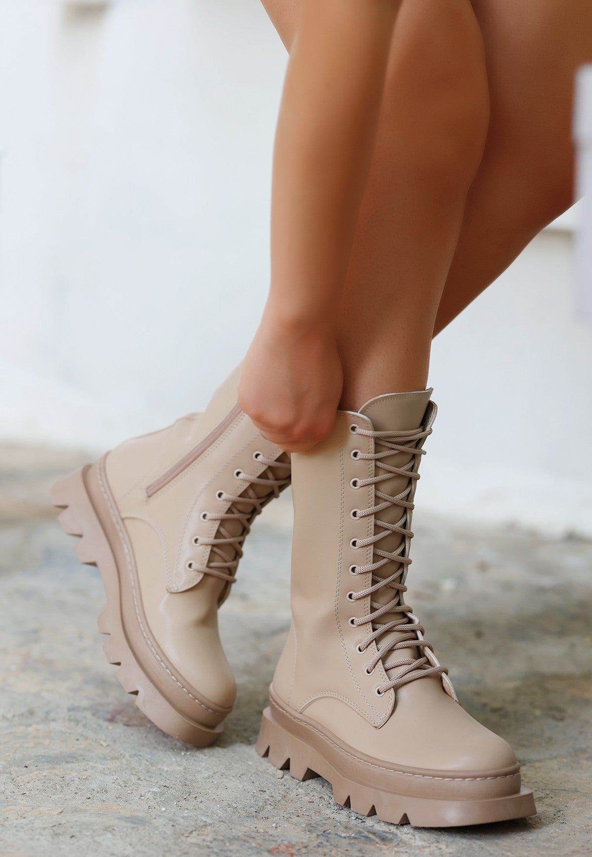 Women's Toir Nude Skin Lace Up Boots - STREETMODE ™