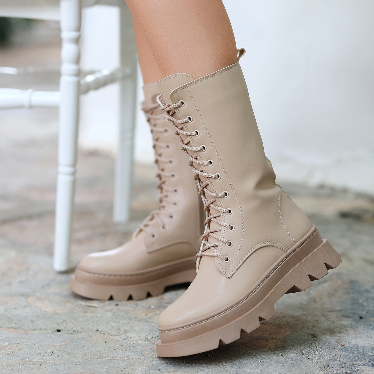 Women's Toir Nude Skin Lace Up Boots - STREETMODE ™