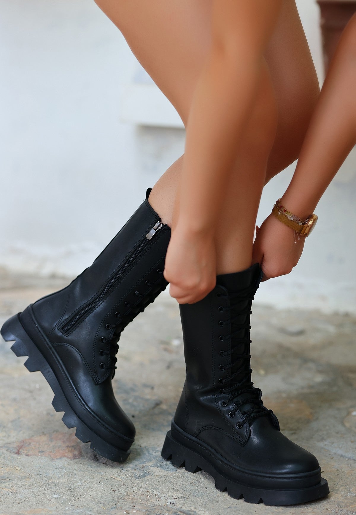 Women's Toir Black Skin Lace Up Boots - STREETMODE ™