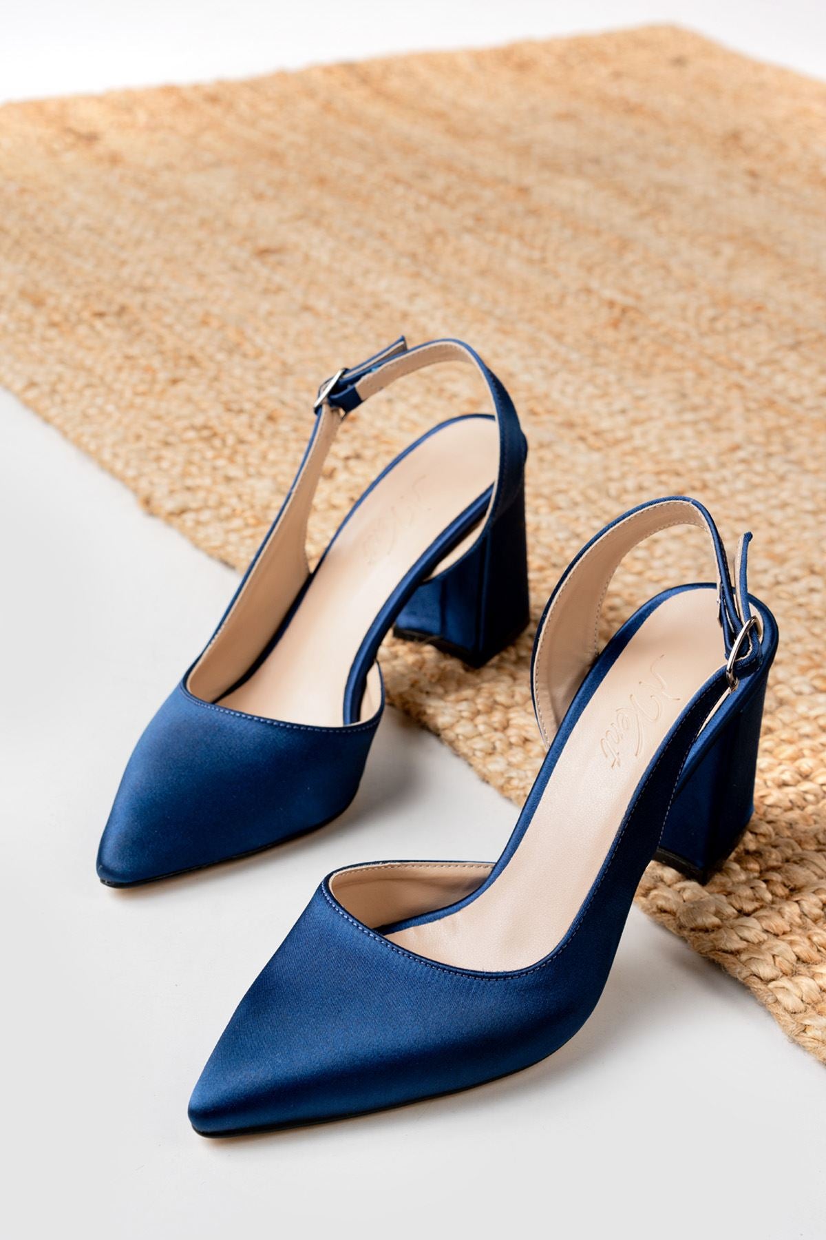 Tonia Navy Blue Satin Heeled Women's Shoes - STREETMODE ™