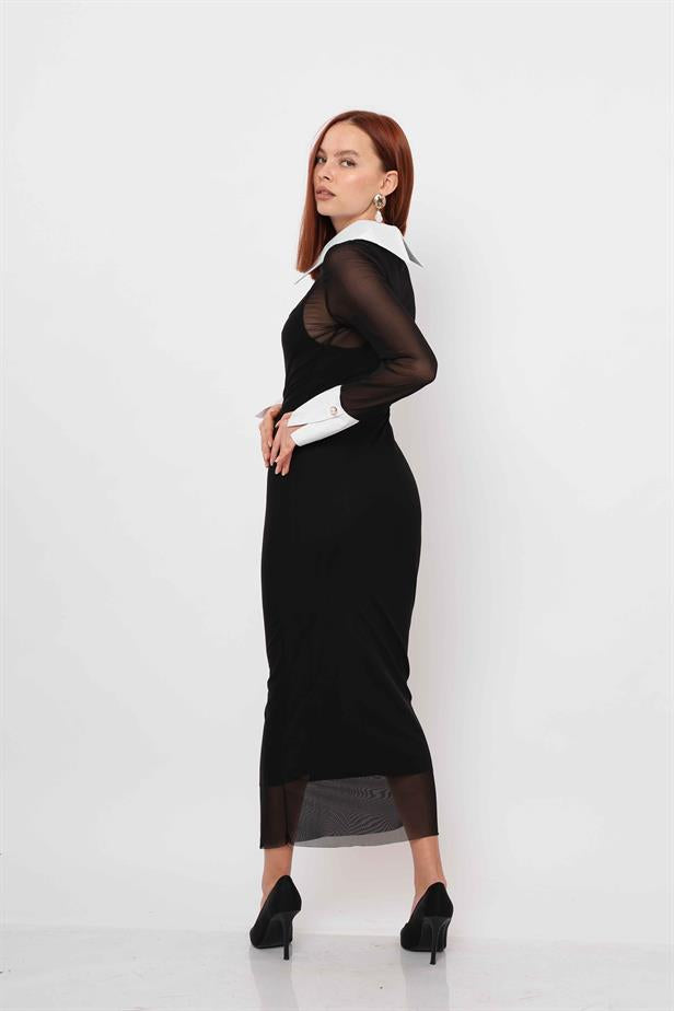 Women's Lined Dress with Removable Sleeves and Collar Black - STREETMODE ™
