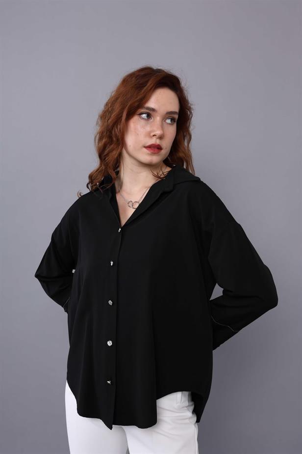 Women's Basic Buttoned Shirt Black - STREETMODE ™