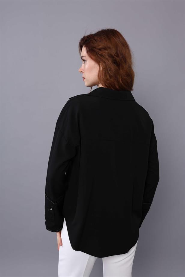 Women's Basic Buttoned Shirt Black - STREETMODE ™
