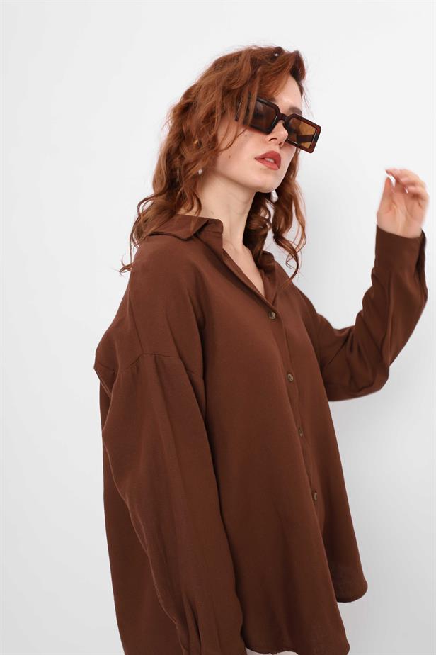 Women's Basic Long Shirt Bitter Brown