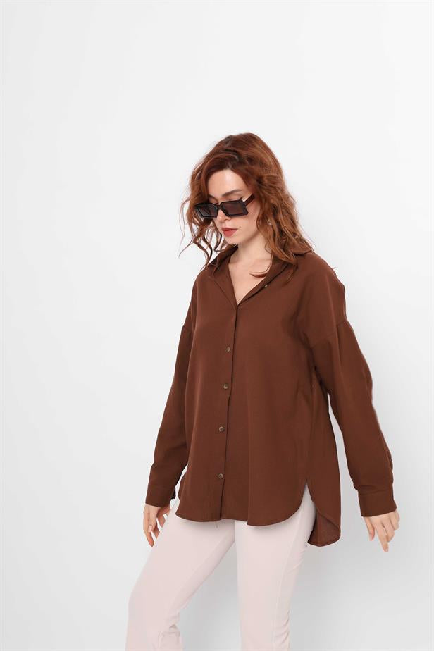 Women's Basic Long Shirt Bitter Brown - STREETMODE ™