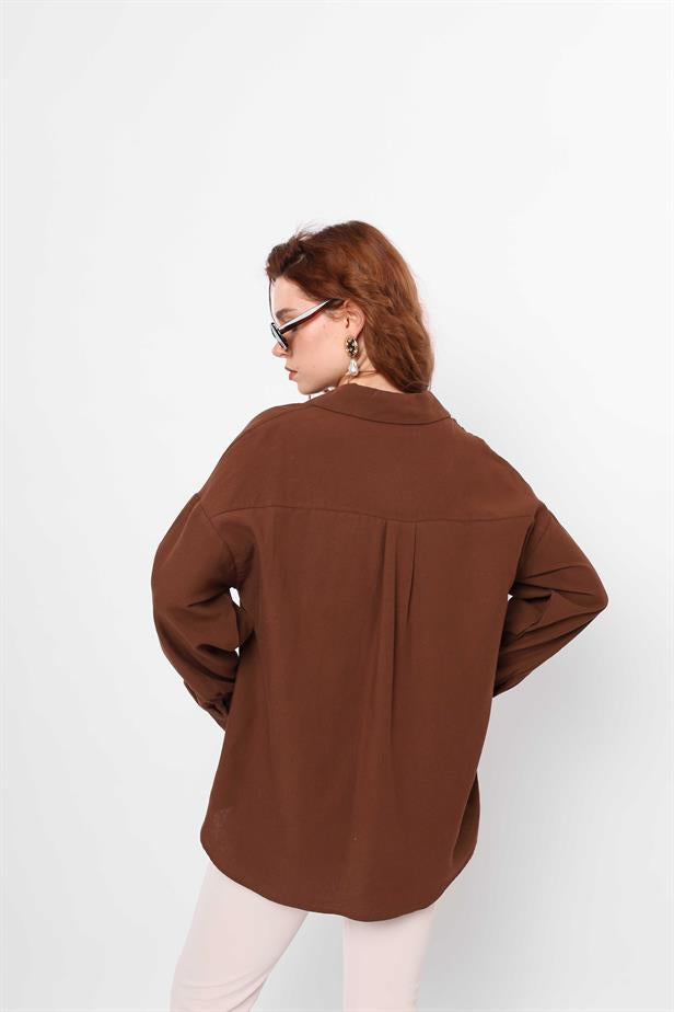 Women's Basic Long Shirt Bitter Brown - STREETMODE ™