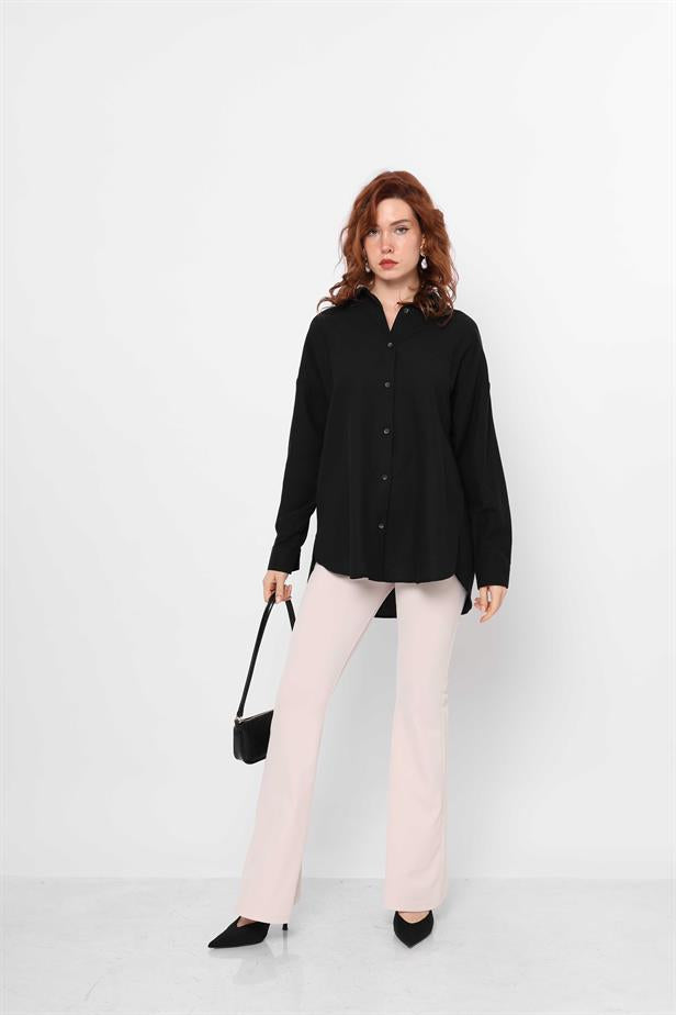 Women's Basic Long Shirt Black - STREETMODE ™
