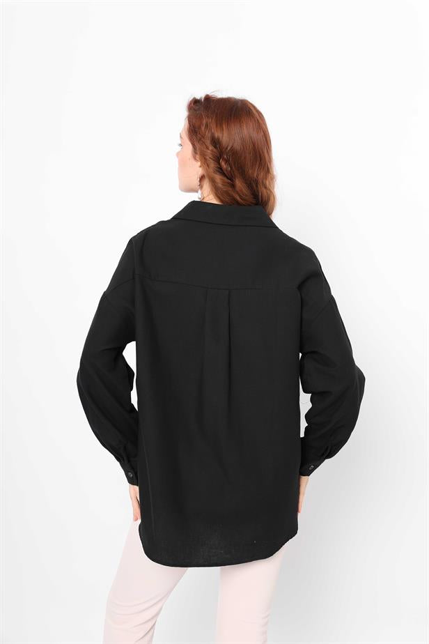 Women's Basic Long Shirt Black - STREETMODE ™