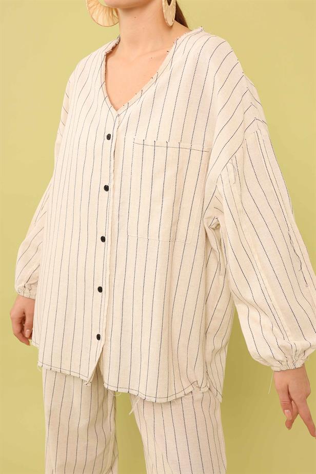 Women's Pocket Detailed Linen Shirt Beige - STREETMODE ™