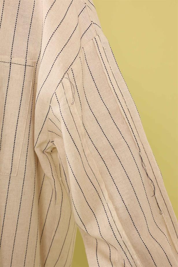Women's Pocket Detailed Linen Shirt Beige - STREETMODE ™