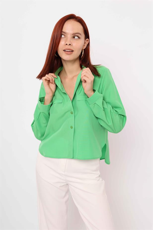 Women's Pocket Fancy Shirt Light Green