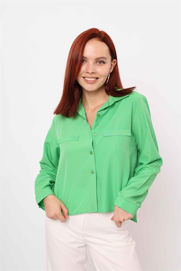 Women's Pocket Fancy Shirt Light Green - STREETMODE ™