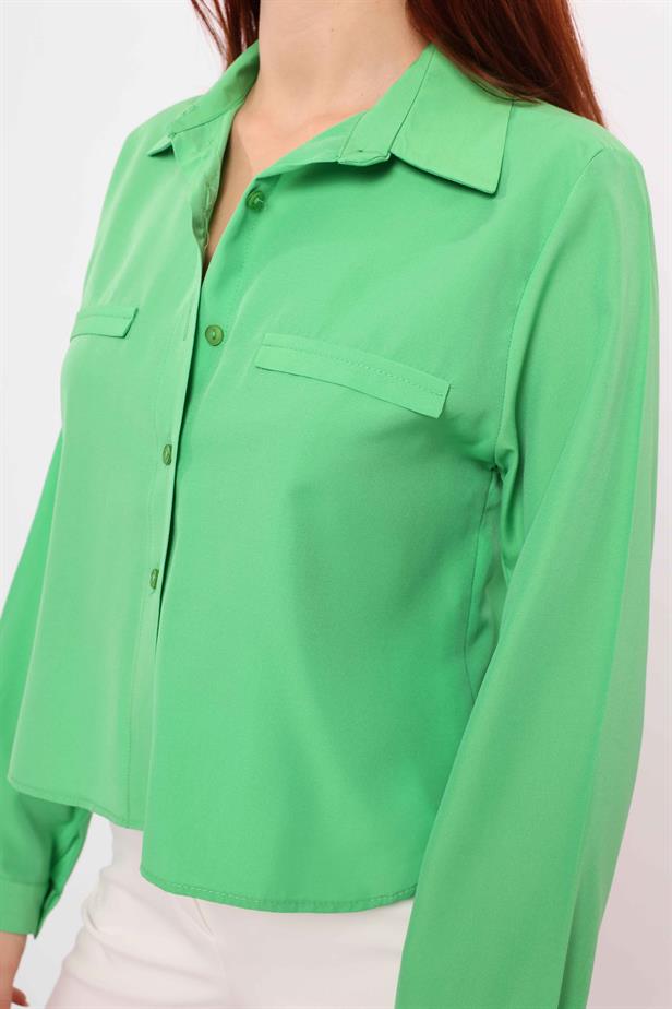 Women's Pocket Fancy Shirt Light Green - STREETMODE ™