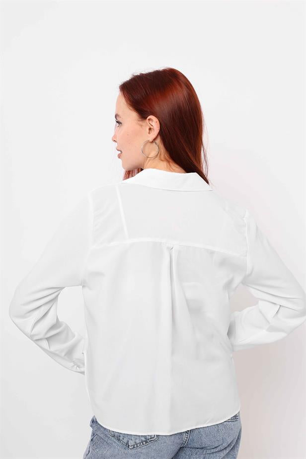 Women's Pocket Fancy Shirt White - STREETMODE ™