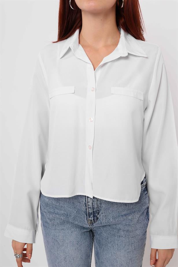 Women's Pocket Fancy Shirt White - STREETMODE ™