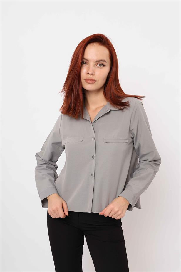 Women's Pocket Fancy Shirt Gray - STREETMODE ™