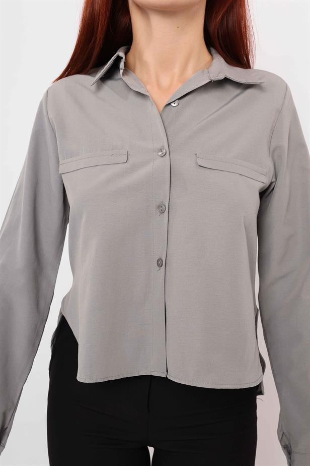 Women's Pocket Fancy Shirt Gray - STREETMODE ™