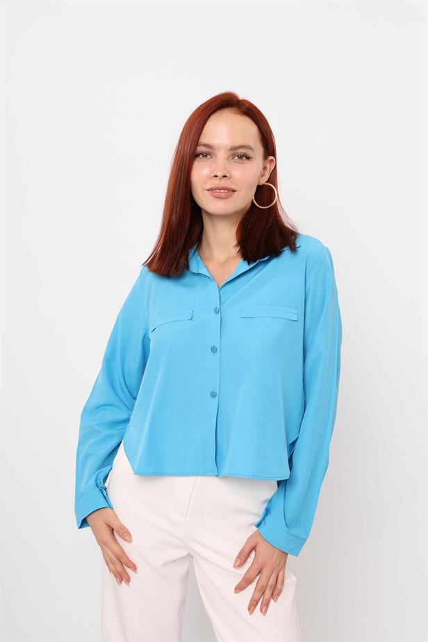 Women's Pocket Fancy Shirt Turquoise - STREETMODE ™