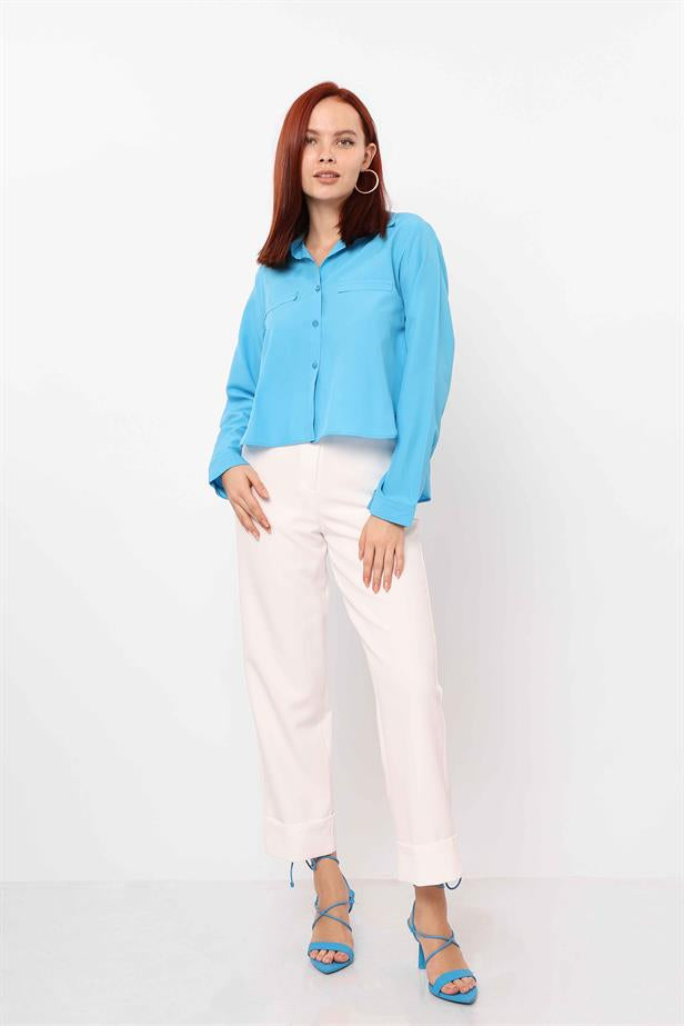 Women's Pocket Fancy Shirt Turquoise - STREETMODE ™
