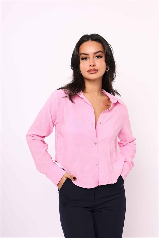 Women's Stripe Detail Crop Shirt Candy Pink - STREETMODE ™