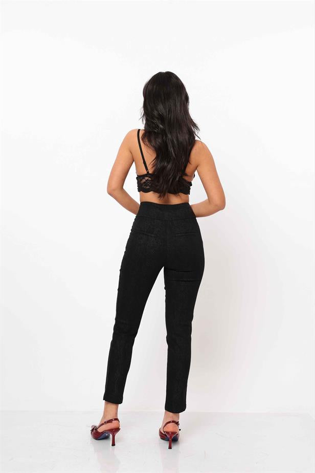 Women's Wave Patterned Trousers Black - STREETMODE ™