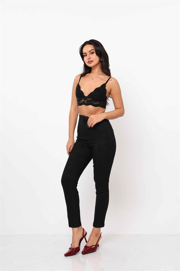 Women's Wave Patterned Trousers Black - STREETMODE ™