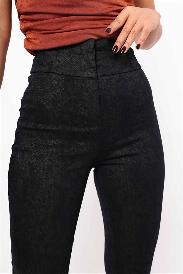 Women's Wave Patterned Trousers Black - STREETMODE ™