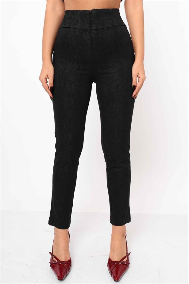 Women's Wave Patterned Trousers Black - STREETMODE ™