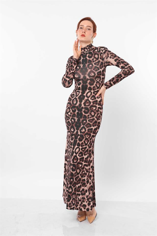 Women's High Collar Leopard Dress - STREETMODE ™