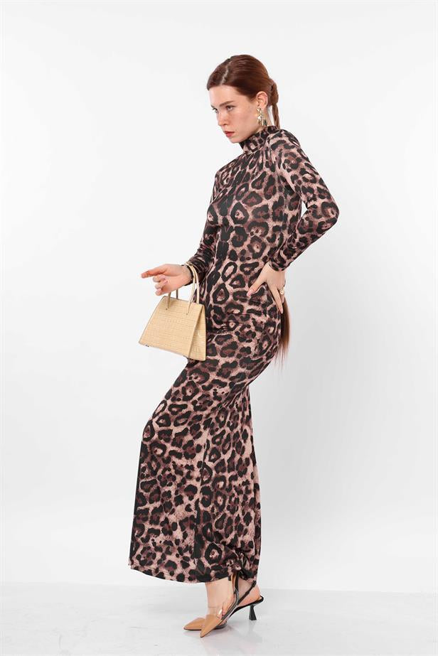 Women's High Collar Leopard Dress - STREETMODE ™