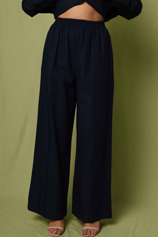 Women's Stitching Detail Trousers Navy Blue - STREETMODE ™