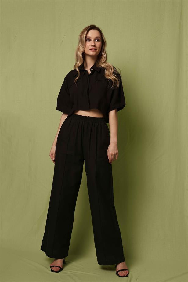 Women's Stitching Detail Trousers Black - STREETMODE ™