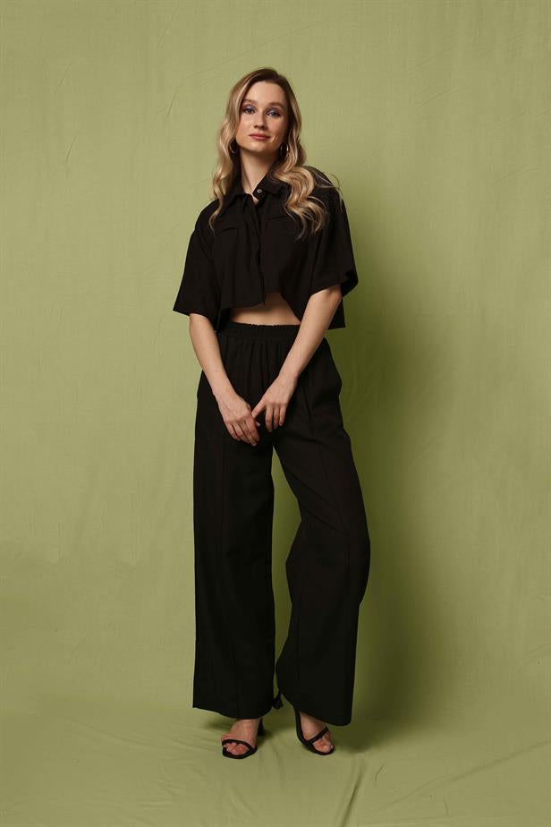 Women's Stitching Detail Trousers Black - STREETMODE ™