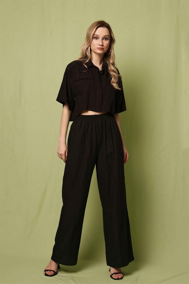 Women's Stitching Detail Trousers Black - STREETMODE ™