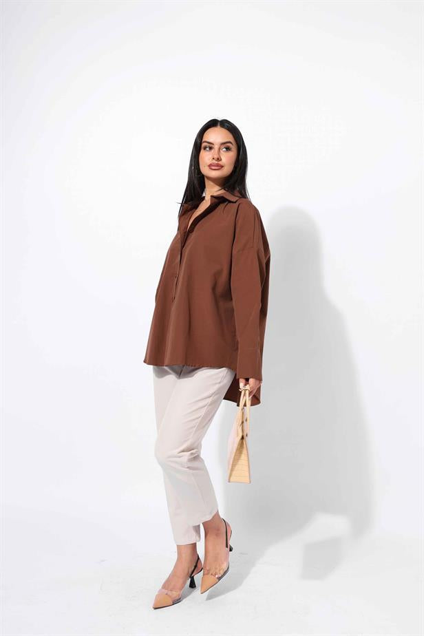 Women's Stitched Shirt Brown - STREETMODE ™